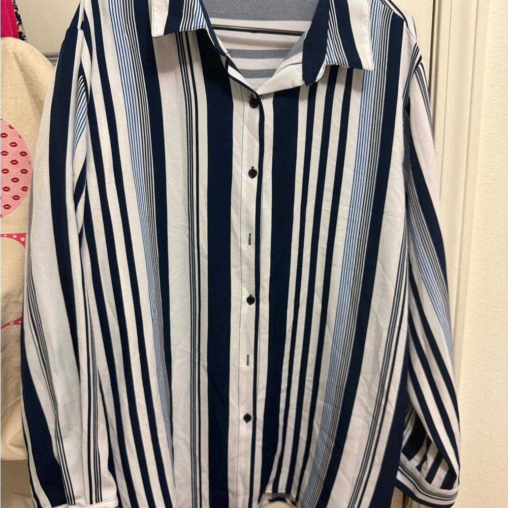 Men's Striped Blue and White Shirt